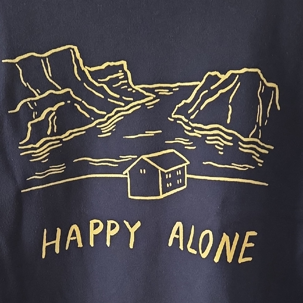 Navy Graphic Tee with Cream 'Happy Alone' Print